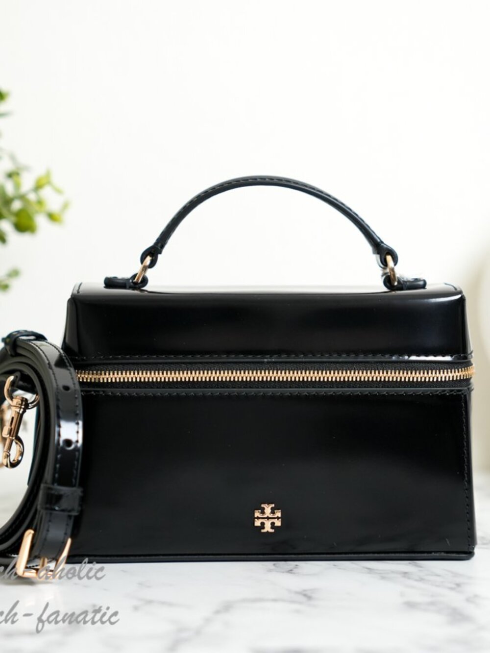 Tory Burch Emerson Smooth Leather Vanity Bag Crossbody in Black NWT